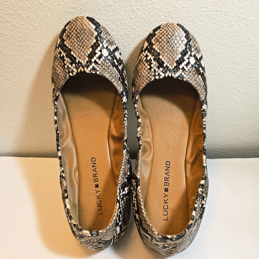Lucky Brand Women's Snake Print Flats in Brown Cream Black